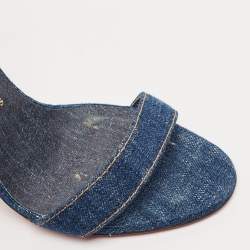 Pre Owned Christian Louboutin Navy Blue Denim Gourmi Chain Ankle Strap Sandals Size 39.5