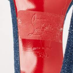 Pre Owned Christian Louboutin Navy Blue Denim Gourmi Chain Ankle Strap Sandals Size 39.5