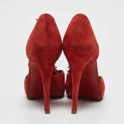 Christian Louboutin Red Suede Flower Bow Ankle Strap Sandals Size 38