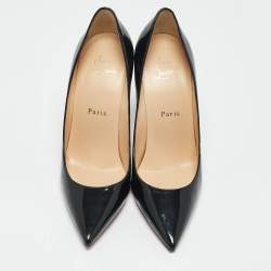 Pre Owned Christian Louboutin Black Patent Leather Kate Pumps Size 37.5