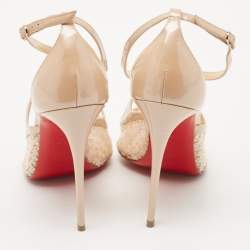 Pre Owned Christian Louboutin Beige Patent Leather and Sequins Twistissima Pumps Size 40