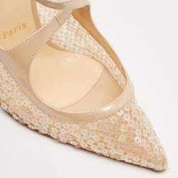 Pre Owned Christian Louboutin Beige Patent Leather and Sequins Twistissima Pumps Size 40