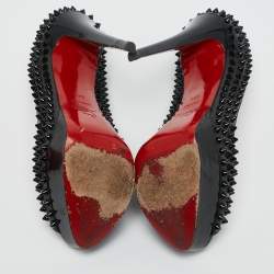 Pre Owned Christian Louboutin Black Patent Leather Lady Peep Spikes Platform Pumps Size 39.5