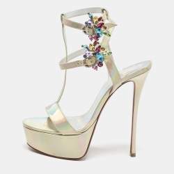 Pre Owned Christian Louboutin Iridescent Light Gold Patent Leather Mara Joli Ankle Strap Sandals Size 38