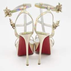 Pre Owned Christian Louboutin Iridescent Light Gold Patent Leather Mara Joli Ankle Strap Sandals Size 38