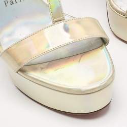 Pre Owned Christian Louboutin Iridescent Light Gold Patent Leather Mara Joli Ankle Strap Sandals Size 38