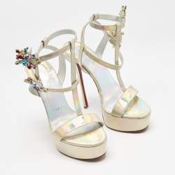 Pre Owned Christian Louboutin Iridescent Light Gold Patent Leather Mara Joli Ankle Strap Sandals Size 38