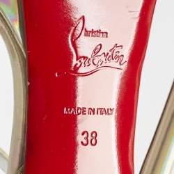 Pre Owned Christian Louboutin Iridescent Light Gold Patent Leather Mara Joli Ankle Strap Sandals Size 38