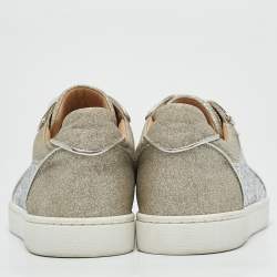 مملوكة مسبقًا Christian Louboutin Silver Glitter Crystal Embellished Vieira 2 Lace Up Sneakers Size 36.5