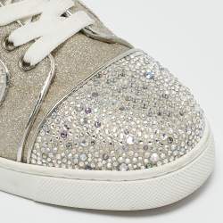 مملوكة مسبقًا Christian Louboutin Silver Glitter Crystal Embellished Vieira 2 Lace Up Sneakers Size 36.5