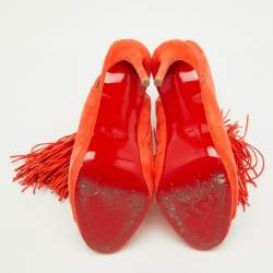 Christian Louboutin Orange Suede Otoka Open Toe Ankle Booties Size 37.5