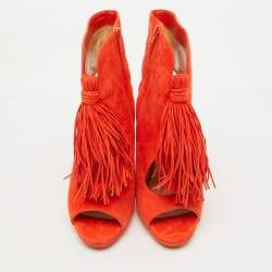 Christian Louboutin Orange Suede Otoka Open Toe Ankle Booties Size 37.5