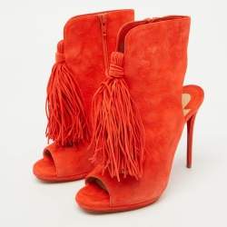 Christian Louboutin Orange Suede Otoka Open Toe Ankle Booties Size 37.5