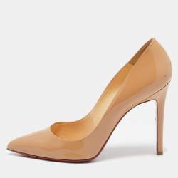 Pre Owned Christian Louboutin Beige Patent Leather Pigalle Pumps Size 40