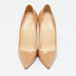 Pre Owned Christian Louboutin Beige Patent Leather Pigalle Pumps Size 40