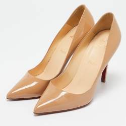 Pre Owned Christian Louboutin Beige Patent Leather Pigalle Pumps Size 40