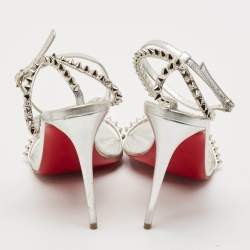 Christian Louboutin Silver Leather So Me Ankle Strap Sandals Size 39