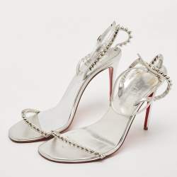 Christian Louboutin Silver Leather So Me Ankle Strap Sandals Size 39