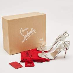 Christian Louboutin Silver Leather So Me Ankle Strap Sandals Size 39