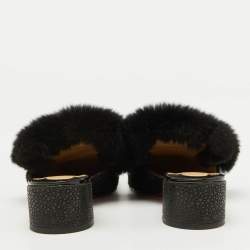 Pre Owned Christian Louboutin Black Croc Print Calfhair and Fur Boudiva Mules Size 37.5