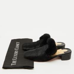 Pre Owned Christian Louboutin Black Croc Print Calfhair and Fur Boudiva Mules Size 37.5