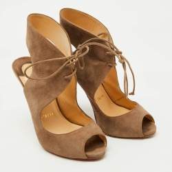 Christian Louboutin Brown Suede Allegra Peep-Toe Sandals Size 37