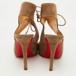 Christian Louboutin Brown Suede Allegra Peep-Toe Sandals Size 37