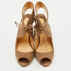 Christian Louboutin Brown Suede Allegra Peep-Toe Sandals Size 37
