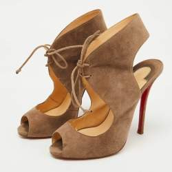Christian Louboutin Brown Suede Allegra Peep-Toe Sandals Size 37