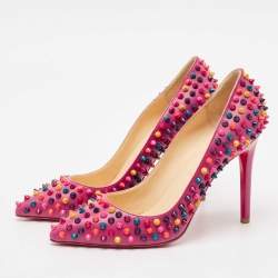 Pre Owned Christian Louboutin Pink Leather Pigalle Spikes Pumps Size 40