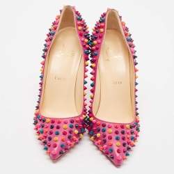 Pre Owned Christian Louboutin Pink Leather Pigalle Spikes Pumps Size 40