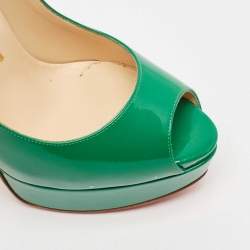 Pre Owned Christian Louboutin Green Patent Leather Lady Peep Toe Platform Pumps Size 36.5
