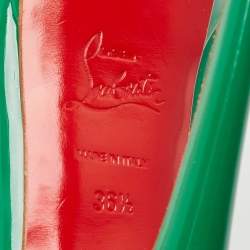 Pre Owned Christian Louboutin Green Patent Leather Lady Peep Toe Platform Pumps Size 36.5