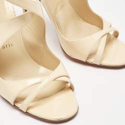 Christian Louboutin Beige Patent Leather Malefissima Ankle Strap Sandals Size 39.5
