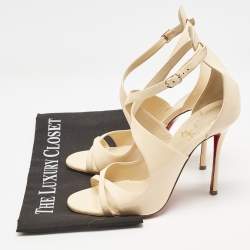 Christian Louboutin Beige Patent Leather Malefissima Ankle Strap Sandals Size 39.5