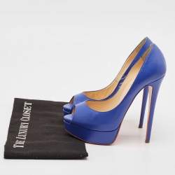 Christian Louboutin Blue Leather Lady Peep Toe Platform Pumps Size 36.5