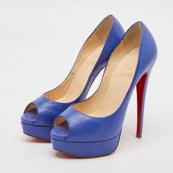 Christian Louboutin Blue Leather Lady Peep Toe Platform Pumps Size 36.5