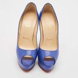 Christian Louboutin Blue Leather Lady Peep Toe Platform Pumps Size 36.5