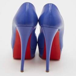 Christian Louboutin Blue Leather Lady Peep Toe Platform Pumps Size 36.5