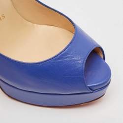 Christian Louboutin Blue Leather Lady Peep Toe Platform Pumps Size 36.5