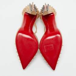 Pre Owned Christian Louboutin Beige Leather Goldostrap Spike Pumps Size 38