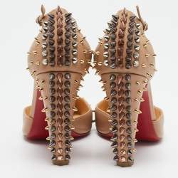 Pre Owned Christian Louboutin Beige Leather Goldostrap Spike Pumps Size 38