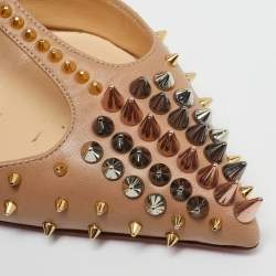 Pre Owned Christian Louboutin Beige Leather Goldostrap Spike Pumps Size 38