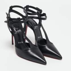 مملوكة مسبقًا Christian Louboutin Black Leather Maravilla T Strap Pumps Size 37