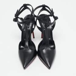مملوكة مسبقًا Christian Louboutin Black Leather Maravilla T Strap Pumps Size 37