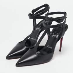 مملوكة مسبقًا Christian Louboutin Black Leather Maravilla T Strap Pumps Size 37