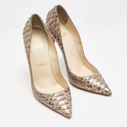 Pre Owned Christian Louboutin Gold Python Leather So Kate Pumps Size 39.5