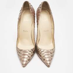 Pre Owned Christian Louboutin Gold Python Leather So Kate Pumps Size 39.5