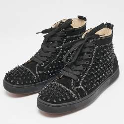 Christian Louboutin Black Suede Louis Spikes High Top Sneakers Size 39