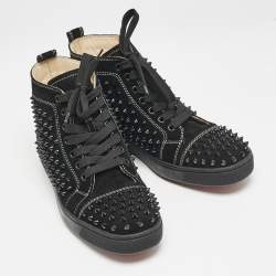 Christian Louboutin Black Suede Louis Spikes High Top Sneakers Size 39